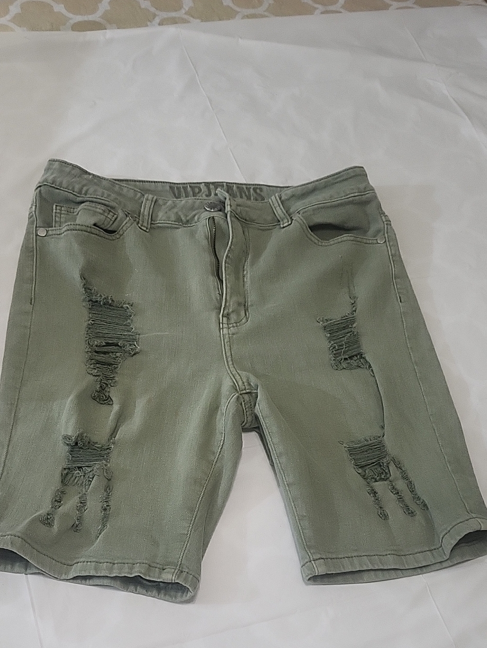 Men's Olive Distressed Denim Shorts